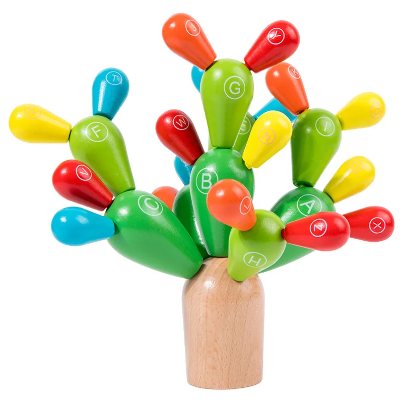 Nuova lettera colorata Cactus in legno per bambini giocattolo Building Block Assembly per l'educazione della prima infanzia Cactus Building Block Toy