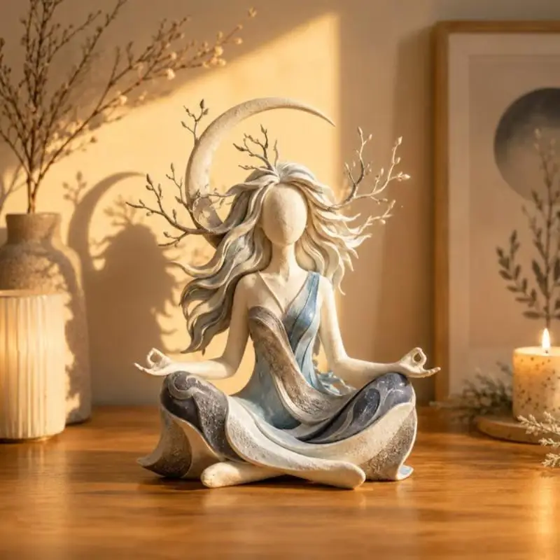 1 PCS Spiritual Goddess Resin Statue Flowing Hair Abstract Sculpture Mindfulness Zen Bohemian Decor