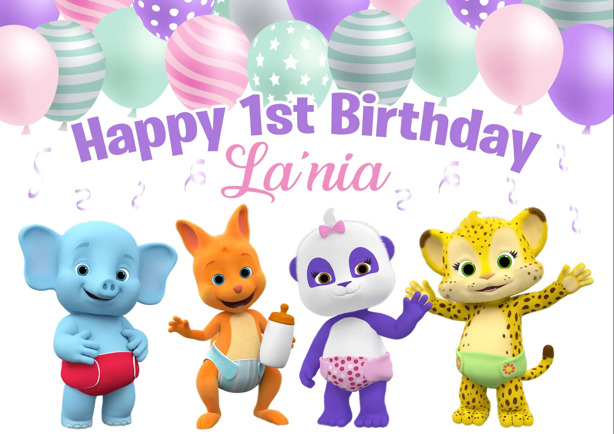 7x5ft Personalized Baby Animal Word Party Happy Birthday Custom Washable Wrinkle Free Photo Background Backdrop Polyester Fabric