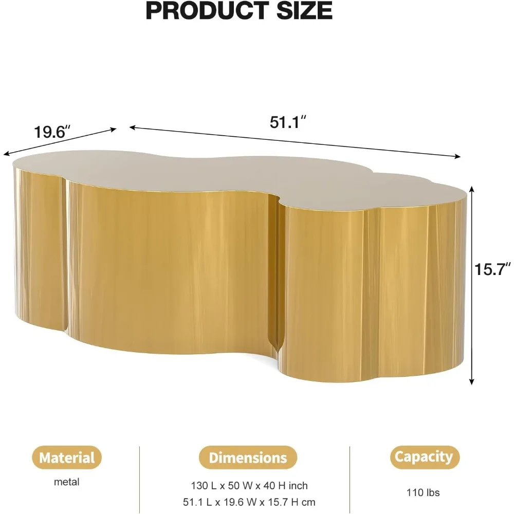 Mesa de centro de acero inoxidable, diseño moderno de Nube Grande, mesa de acento para sala de estar y dormitorio