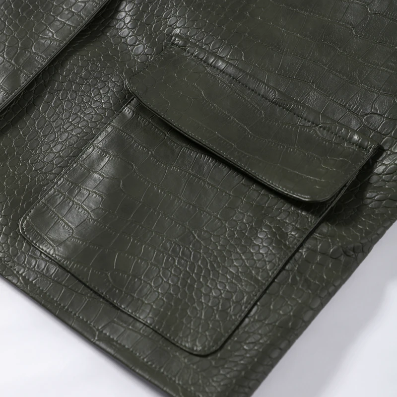 Damen Kunstlederjacken mit Krokodilhaut-Optik, Revers, Langarm, Einreihig, mit Taschen, Herbstmantel, Lockerer Schnitt, Neue Oberbekleidung – Detail 8
