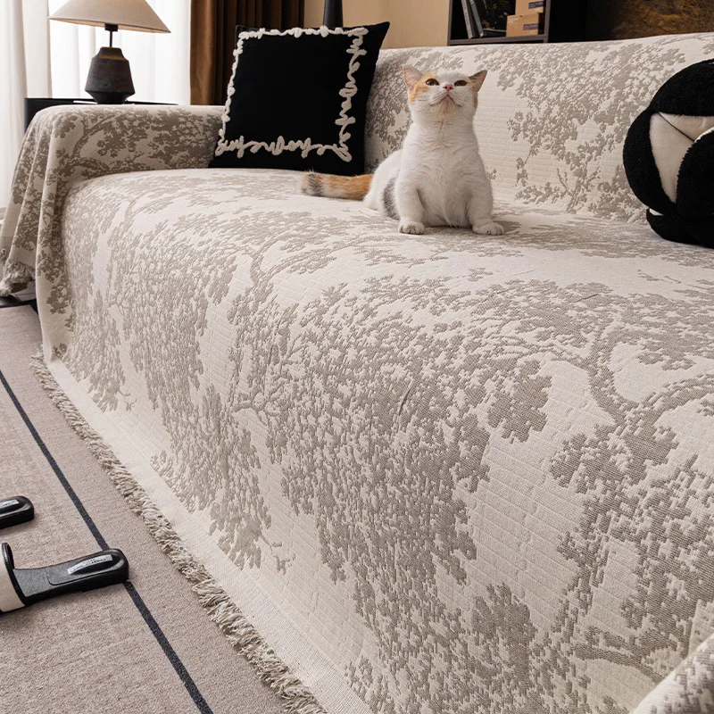 Pure Cotton Tasseled Sofa Throw High-end One‑Piece All-inclusive Seat Cover 1/2/3/4 Seater Couch Recliner Sofa Protector Pads