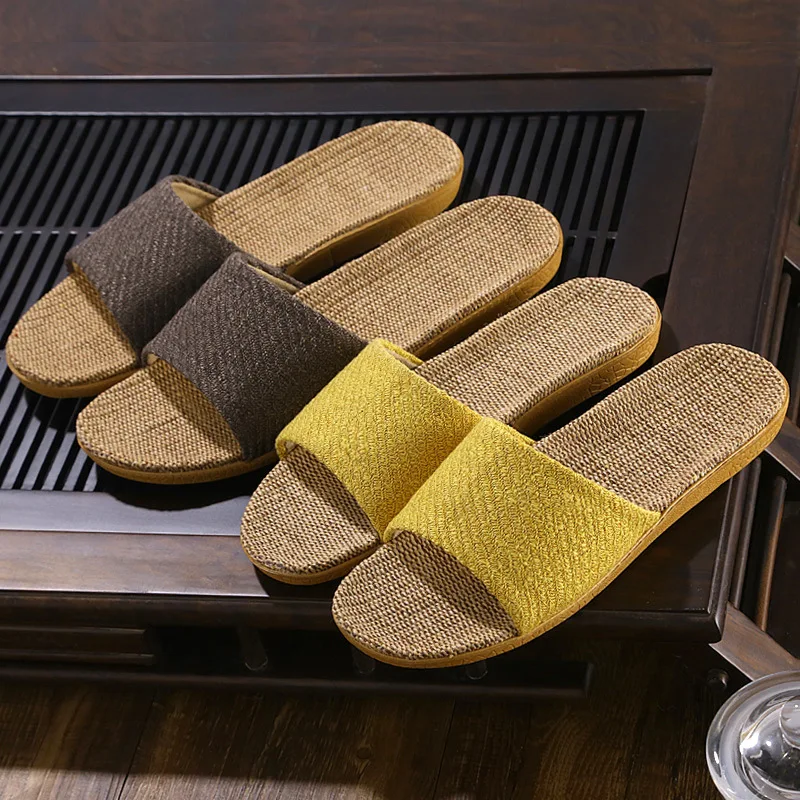 New Home Couple Slippers Cotton Linen Slippers Anti-slip Men and Women\'s Thick Soles In Summer