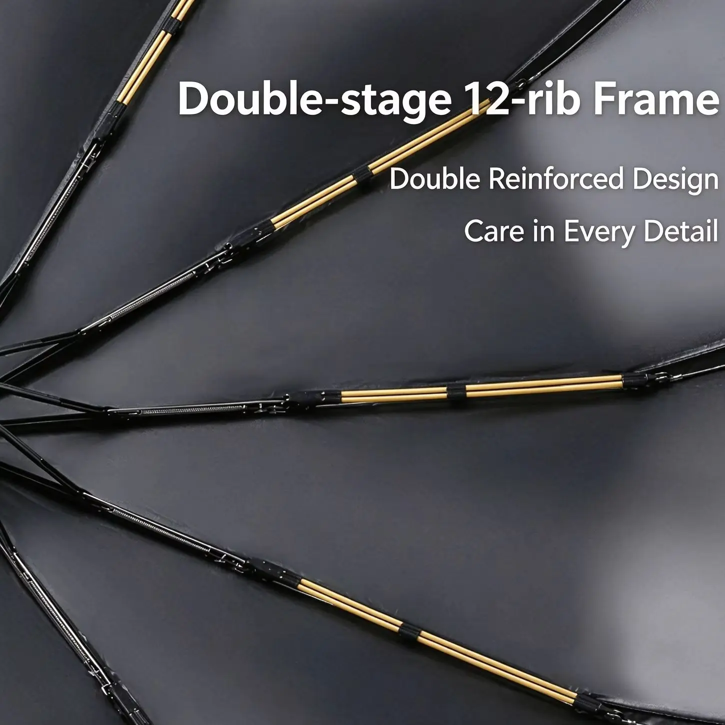 12 Bone Double Bones Black Glue Fully Automatic Umbrella, Rain & Sun Dual Use Three Fold, Sturdy Keel, UV Protection image 5