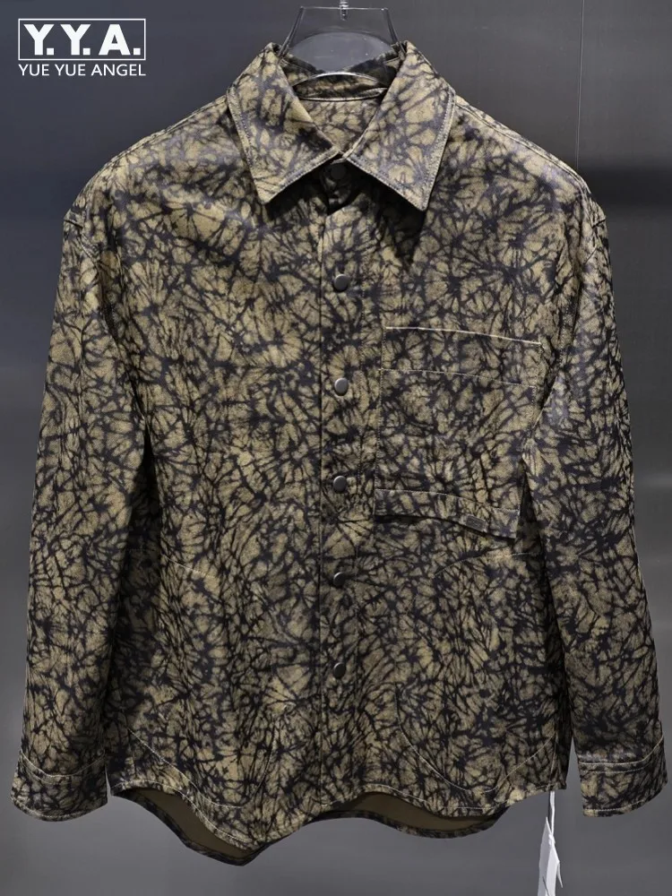 

Autumn Mens Camouflage Printed Casual Jacket Loose Fit Single Breasted Outwear Coat Lapel Collar Long Sleeve Jackets Streetwear