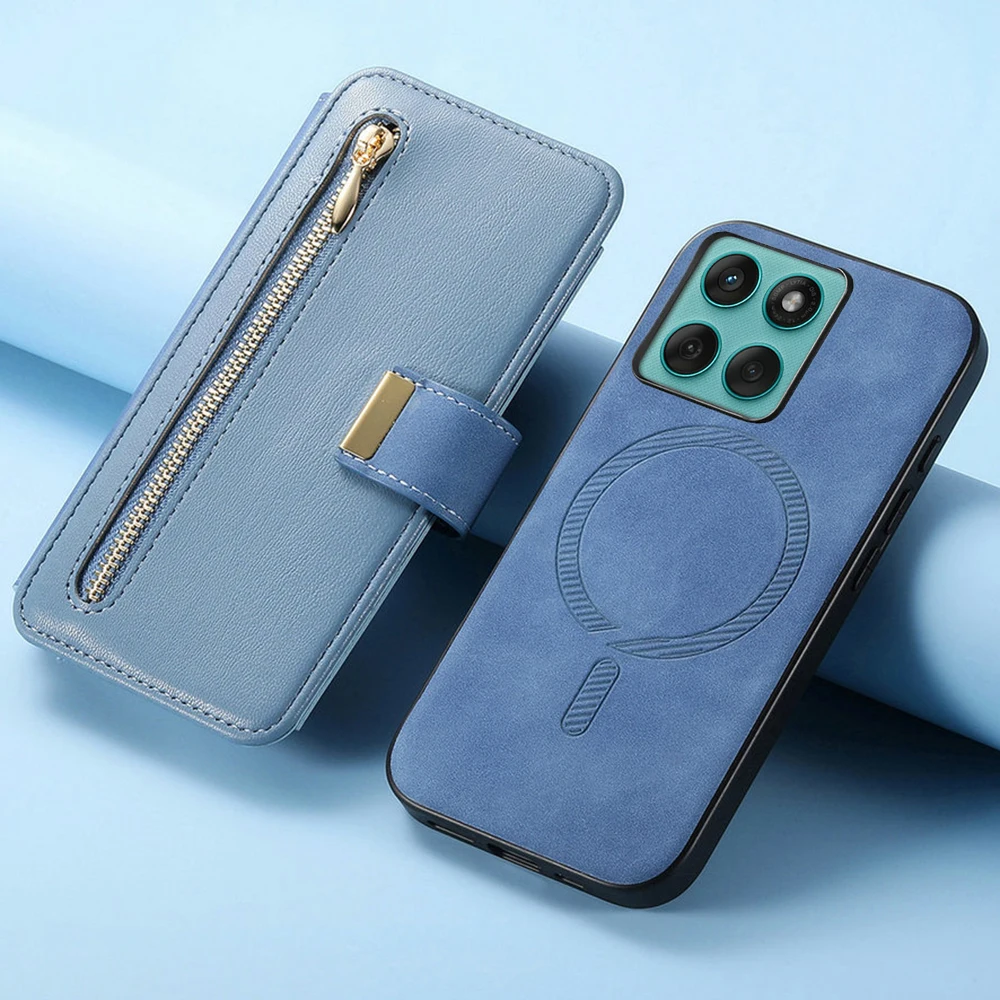 

G56 G66J G66Y G86 5G 5G 2In1 Leather Zipper Wallet Case For Motorola Moto G15 G06 G86 Power G56 G66Y G66J G05 Magnetic Cover