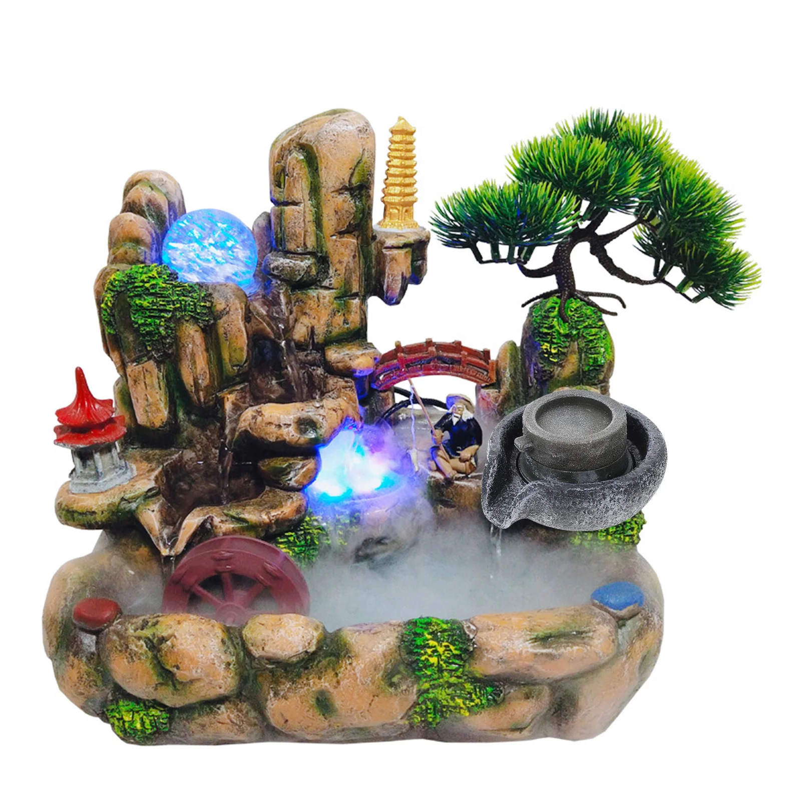 

1Set Mini Simulation Stone Mill Durable Ornament Scene Layout Accessory Photography Prop Micro Water Mill Adorn Resin
