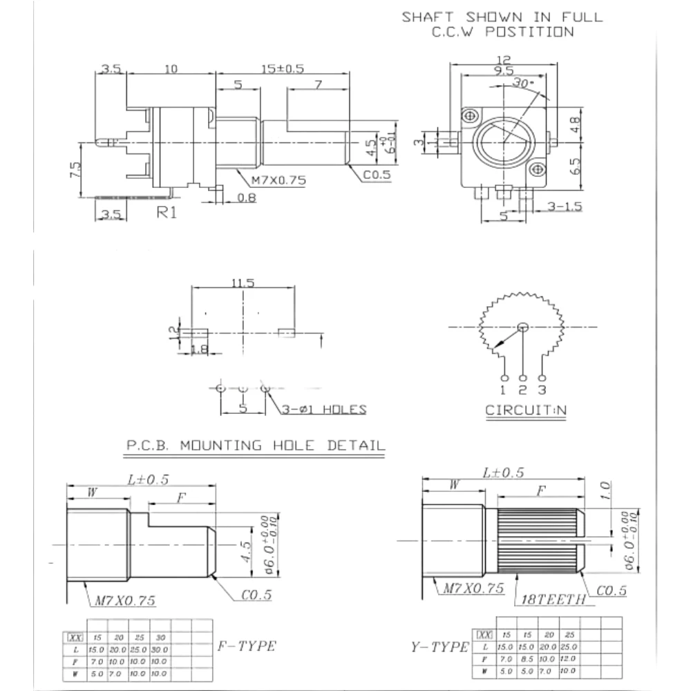 RK097 Potenziometro di regolazione del volume dell'amplificatore di potenza Potenziometro di regolazione verticale Volume 6 pin 100K