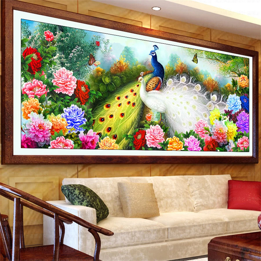 

DIY 5D Diamond Painting Big Size Flowers Peacock Full Drill Square Embroidery Mosaic Art Picture of Rhinestones Home Decor Gift