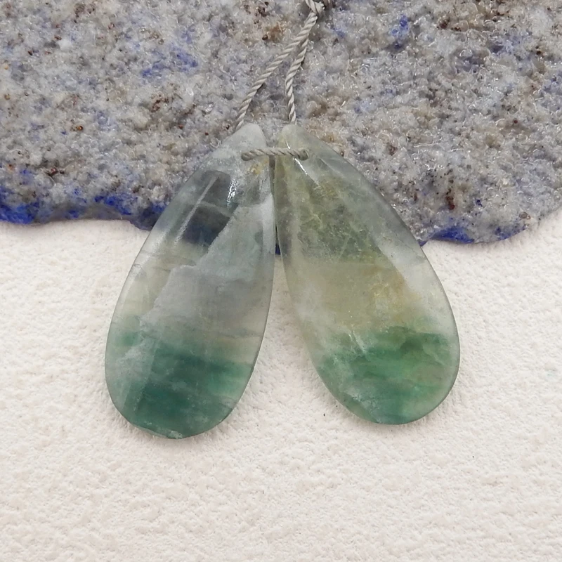 Natural Stone Rainbow Fluorite Water Drop Green Earrings Beads Fashion Jewelry Accessories  For Women 34x16x4mm 9g