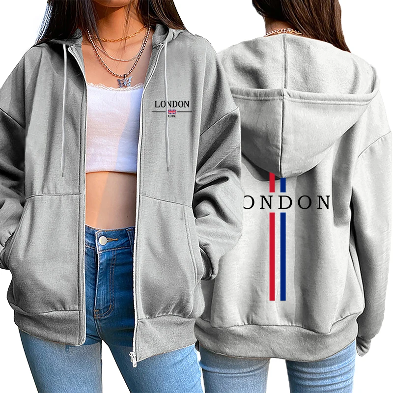 Damen-Strickjacke mit Reißverschluss, modischer Print, Kapuzenpullover, Bestseller, lässiges Sport-Oberteil, vielseitige Streetwear für Damen. – Detail 2