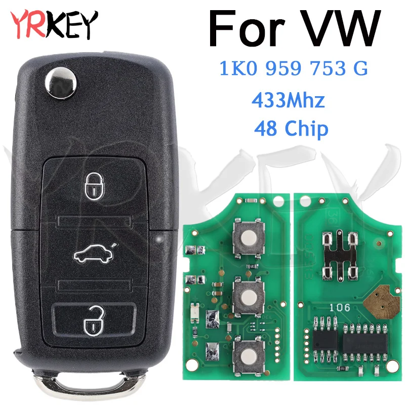 

Flip Car Remote Key Case for Skoda VW VOLKSWAGEN Tiguan Touran Caddy EOS Golf Jetta SIROCCO 1K0 959 753 G HU66 48 Chip Car Key