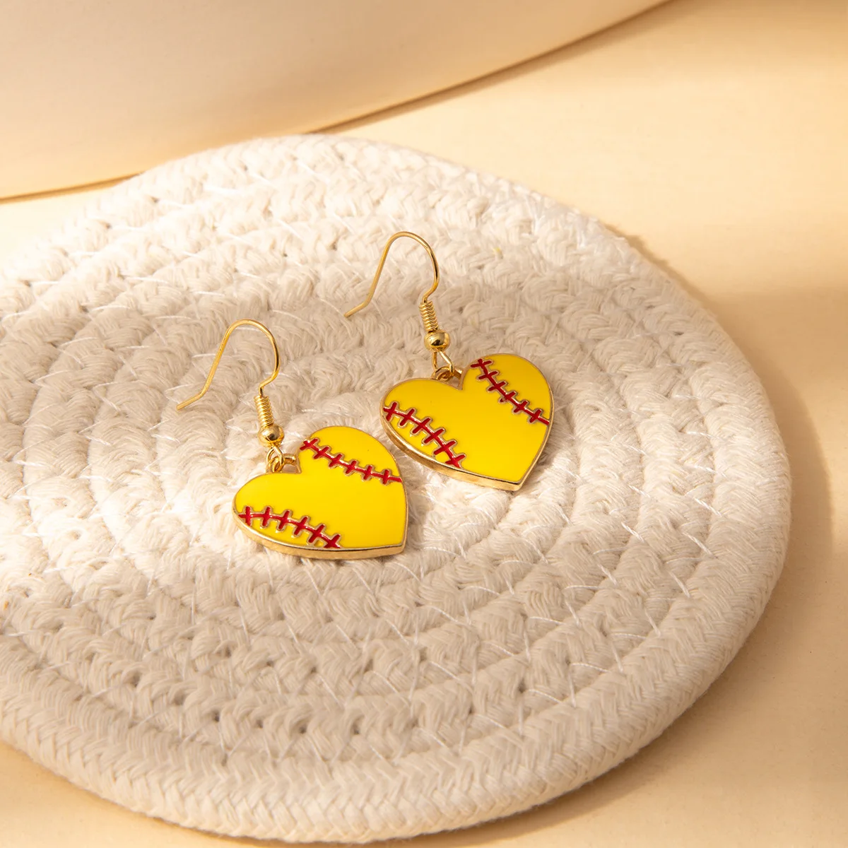 Sports competition, baseball elements, bow, heart, long tassel, red stripes, creative design, fashionable earrings