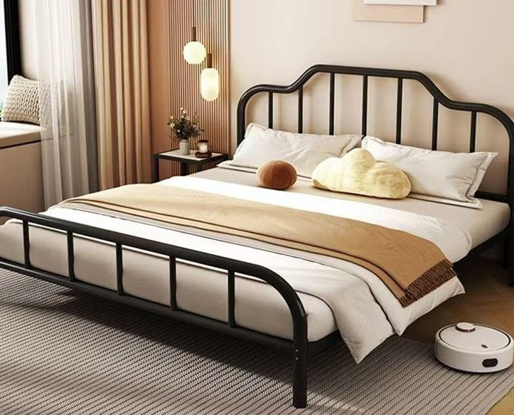 Wrought iron bed, modern simple and economical, European single bed for rental house