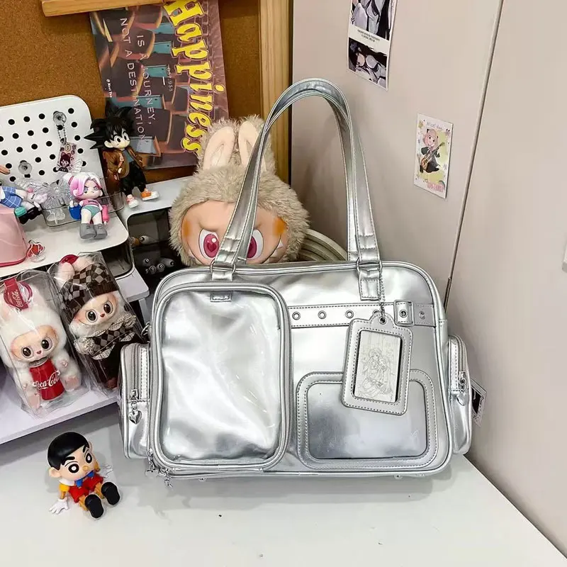 Bolso de Hombro Cruzado Impermeable para Mujer, Transparente Azul, con Detalles en PU, Estilo Japonés, Ligero y Discreto