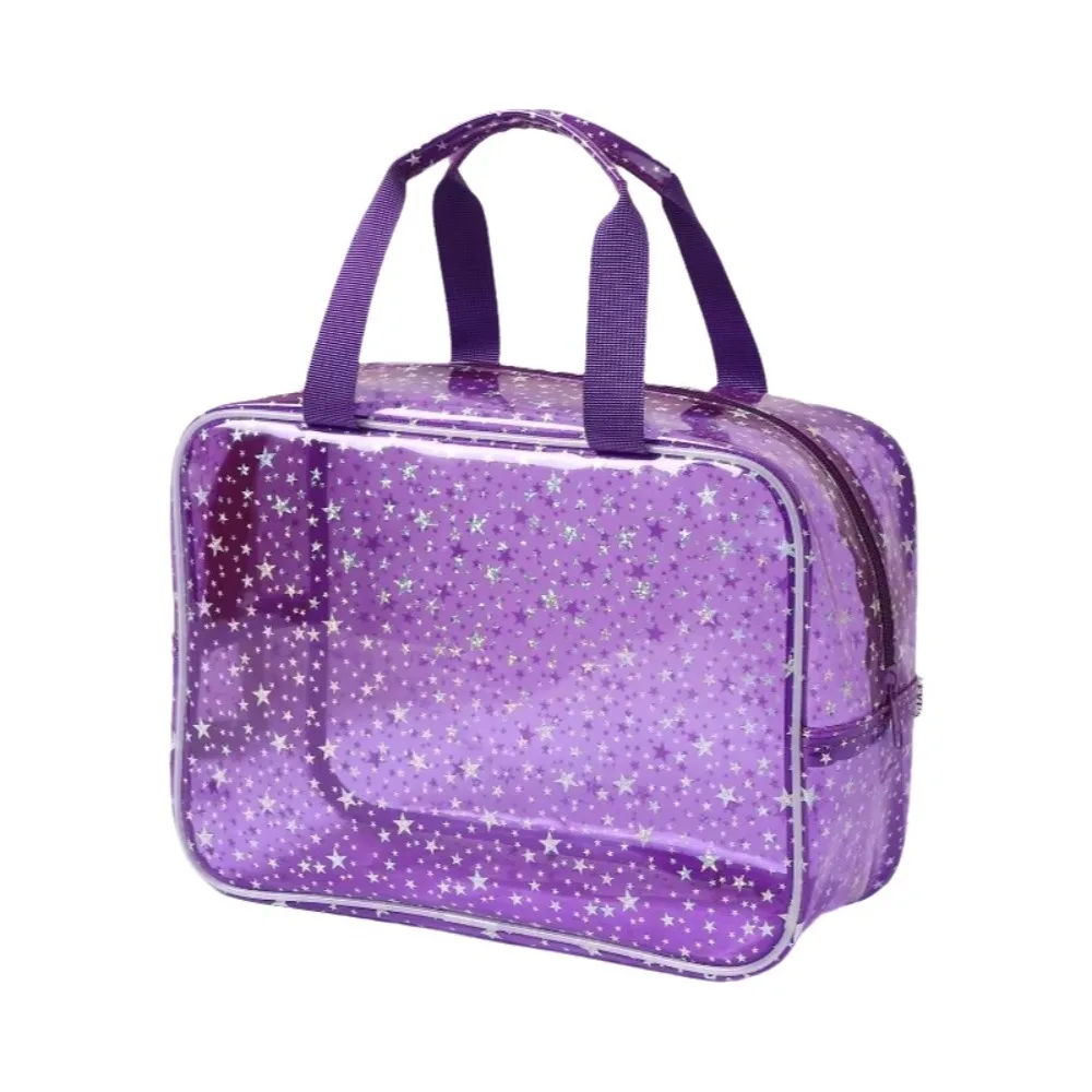 PVC Waterproof Transparent Makeup Bag Stars pattern Glitter Portable Cosmetic Pouch Large capacity with Handle
