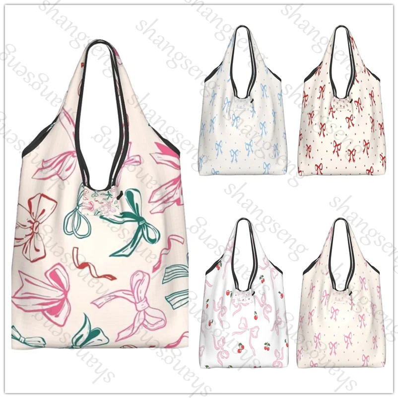 

Bow Dots Fashion shopping shoulder tote bag foldable eco-friendly shopping bag large capacity portable handbag