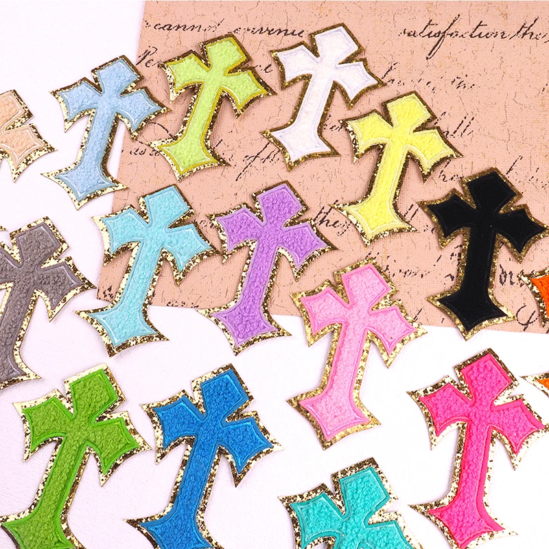Chenille Patch Eisen auf Patches auf Kleidung Jesus Cross Handtuch Stickerei Applikation/Patches für Kleidung DIY Schmelz-/Näh patch