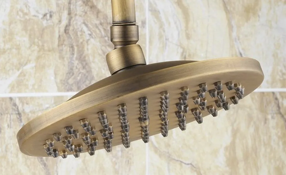 Vintage Retro Antique Brass Dual Ceramic Handles Bathroom 8 Inch Round Rain Shower Faucet Set Mixer Tap Hand Shower man108