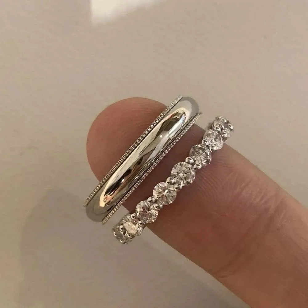 

Pure 925 Sterling Silver Full Diamond Rings Classic Unisex Weave Design Wedding Engagement Party Jewelry Lover Fashion Rings