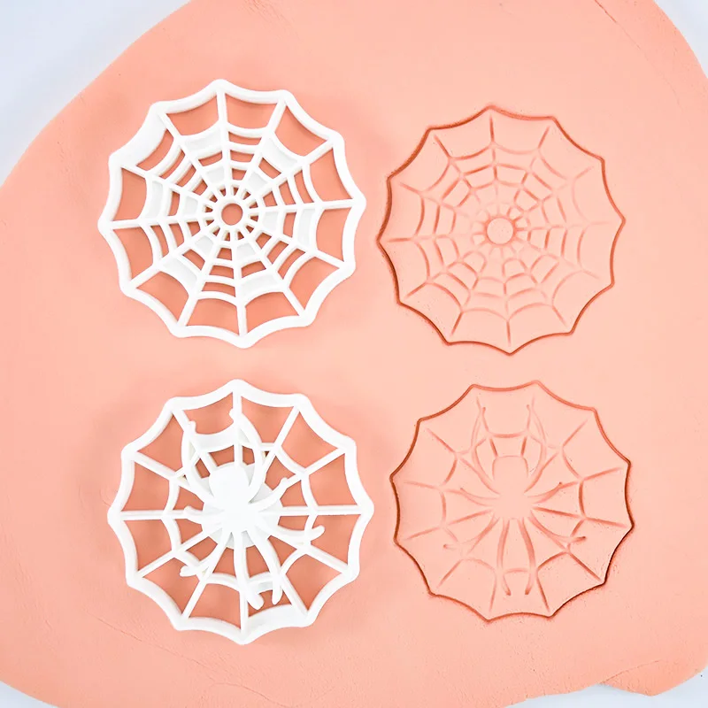 Halloween Spider Web Cookie Cutter Mold Plastic Spider Biscuit Press DIY Baking Mould Fondant Embosser Dough Cutter Icing Stamps