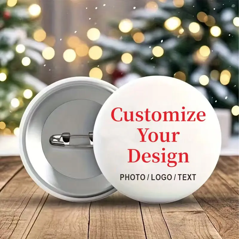 10PCS Customized Holographic Shiny Glitter Round Badge Button Pins Tinplate PET Print Personalized Customize Gift Bag Decoration