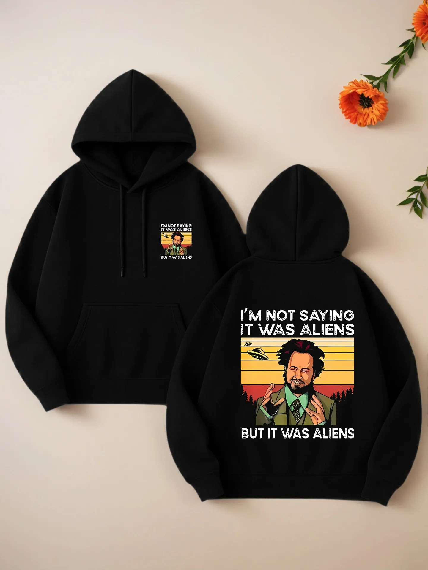 

Graphic Hoodie, Alien - Quote Print, Vintage Aesthetic, Soft Fabric, Casual Everyday Wear for Men