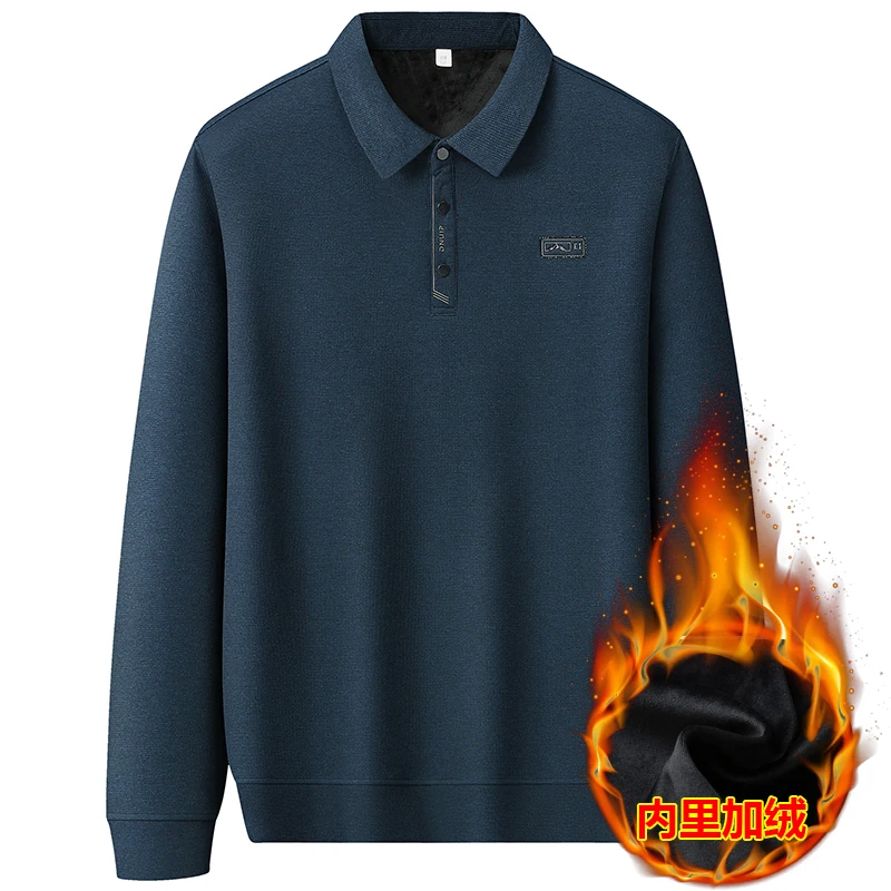 8XL 7XL 6XL 2023 New Fall Winter High End Plus Velvet Shirts For Men Long Sleeve Lapel Mens Polo Shirt Thick Fleece polo homme