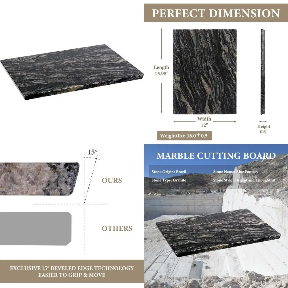 

Большая разделочная доска ручной работы из натурального бразильского мрамора размером 16x12 дюймов для кухни, идеально подходит для сыров и мясных блюд