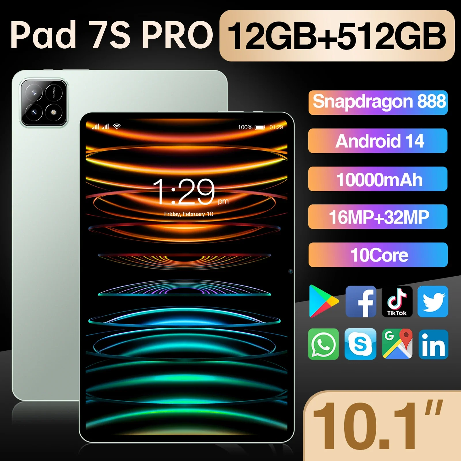 Xioami-Tablette PC Pad 7S Pro, Android 14, Snapdragon 2025, 16 Go + 1 To, 888 mAh, 5G Touriste, Nouveau, Original, 10000