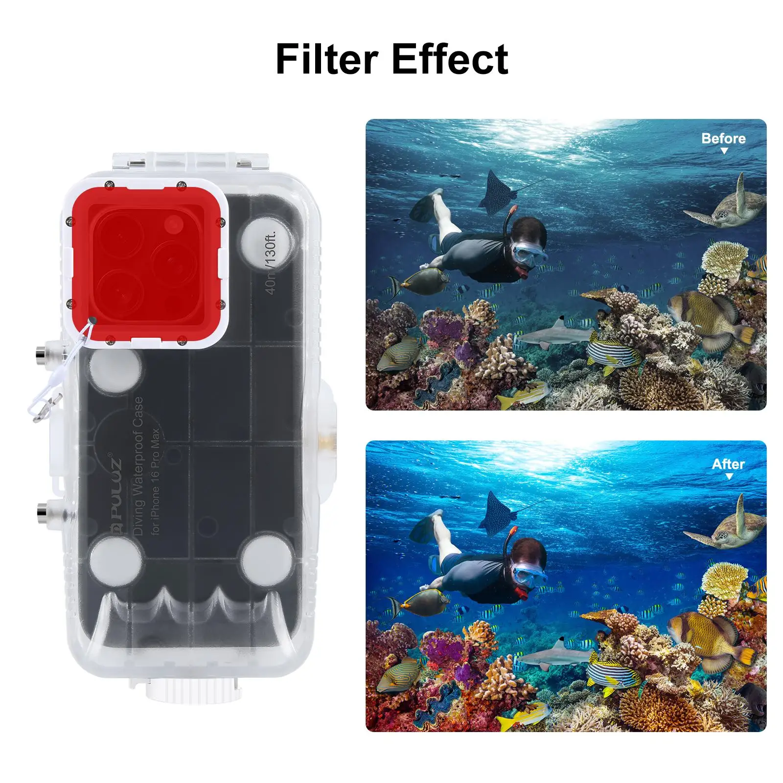 Obrázek 7: PULUZ 40m vodotěsný smartphone pouzdro pro iPhone 16 pro maxi