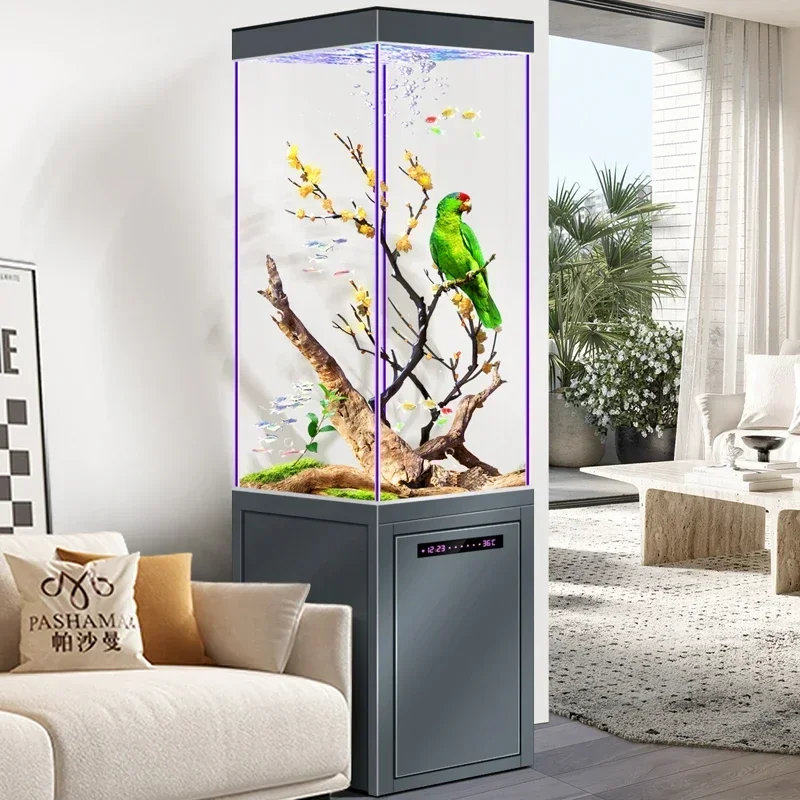 

smt03 new New Smart Bottom Filter Lazy Change Water Small Living Room Aquarium Super White Glass Fish Globess 03