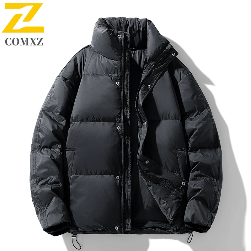 Autumn Winter Warm Stand Collar Down Jacket Loose Fit Thickened White Duck Coat Men Casual Puffer Outerwear Lightweight Comfort