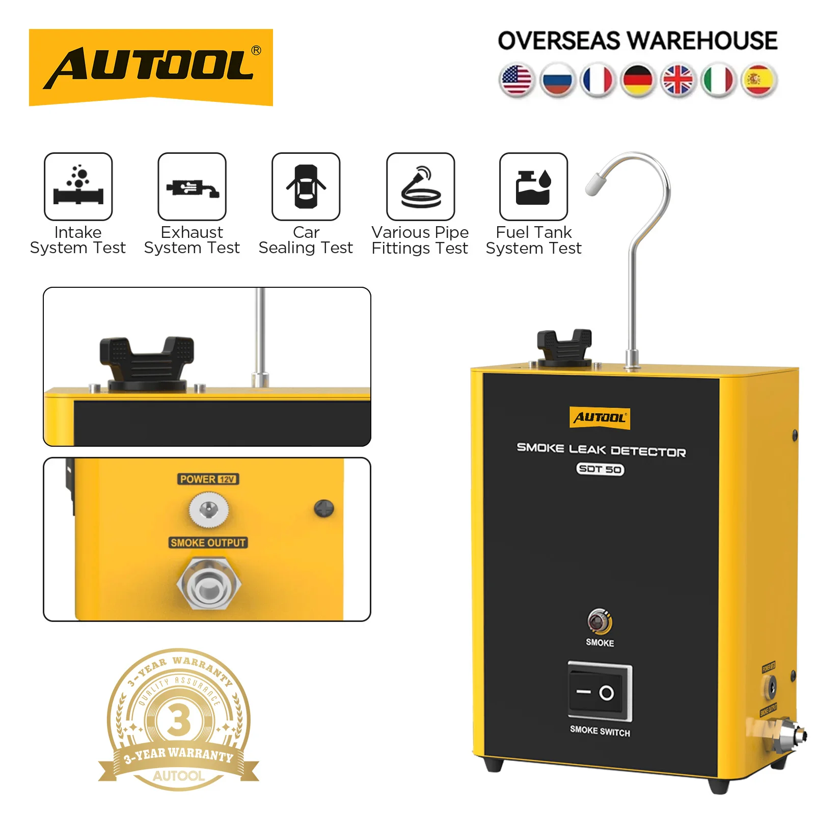 AUTOOL SDT50 12V Car Smoke Leak Detector Automotive EVAP Leakage Gas Leakage Smoke Machine Locator Pipe Generator built-in pump