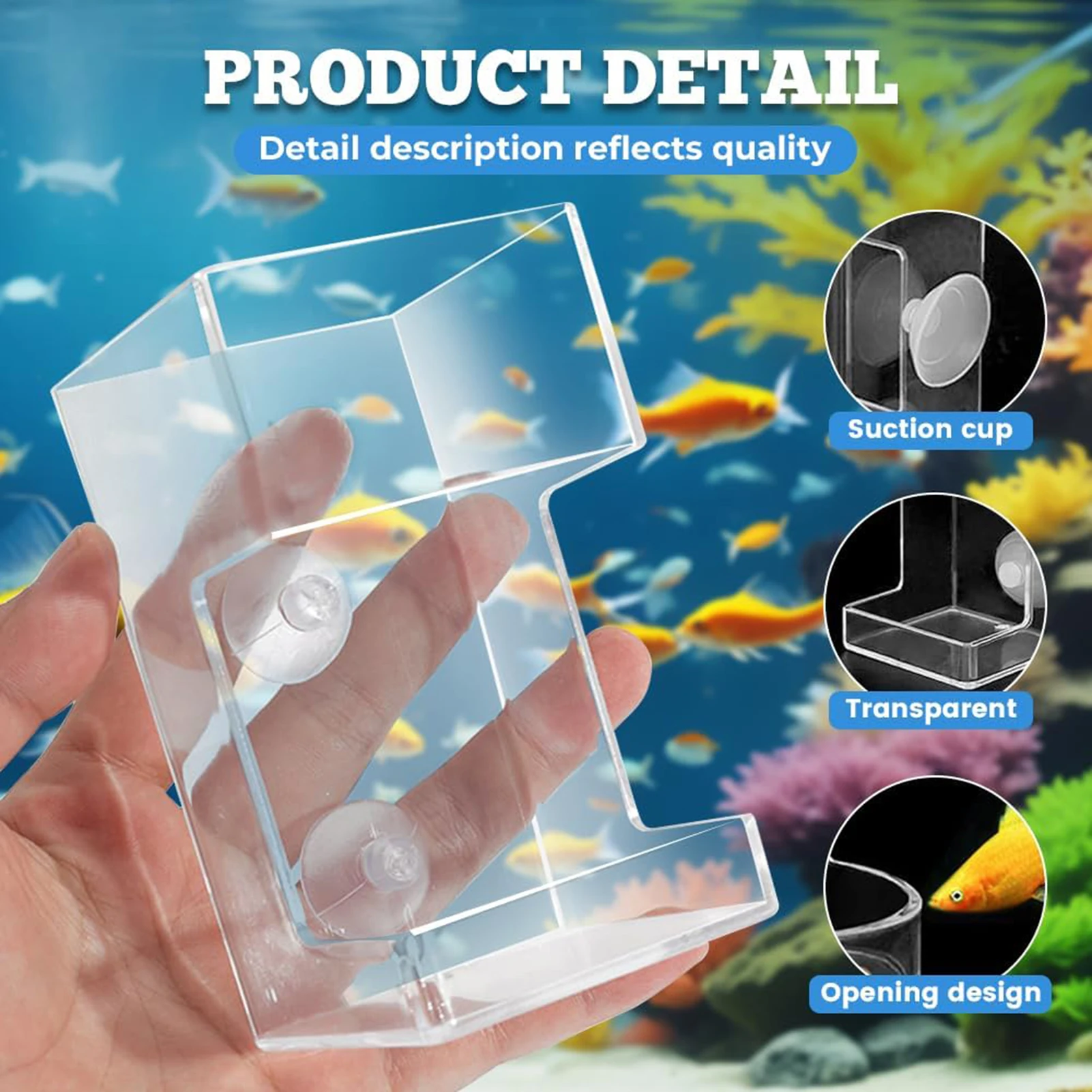 Aquarium-Futterteller aus Kunststoff mit Saugnapf, rundes, quadratisches Design, verhindert die Verstreuerung von Futter, hält den Aquarium sauber für kleine Fische und Garnelen – Detail 5