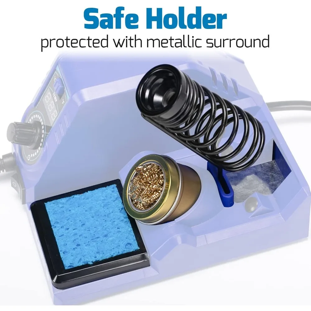 طقم مكواة لحام بقدرة 130 وات كحد أقصى مع تحكم في درجة الحرارة، وضع النوم، تحويل C-F، سلك لحام، أطراف، ملاقط