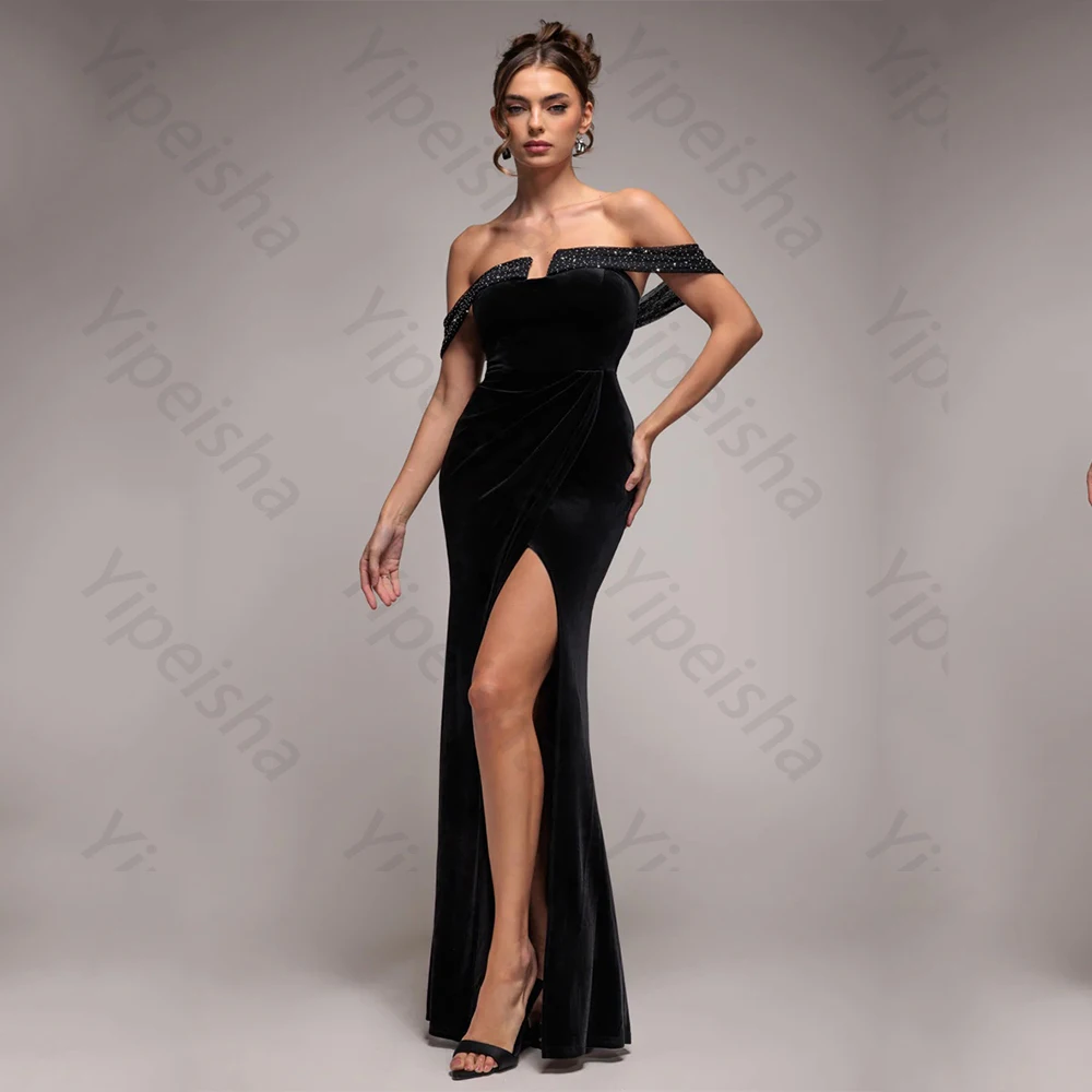 High Quality Elegant Evening Velour for Floor-Length Off the Shoulder Prom Dresses Mermaid Slit Vestidos De Fiesta Customized