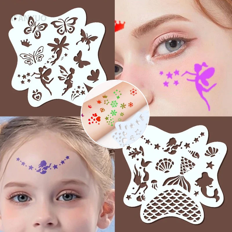 

8Pcs/Set Reusable Face Painting Template for Adults and Children Body Art Painting Party Makeup Tools Temporary Tattoos Stencils