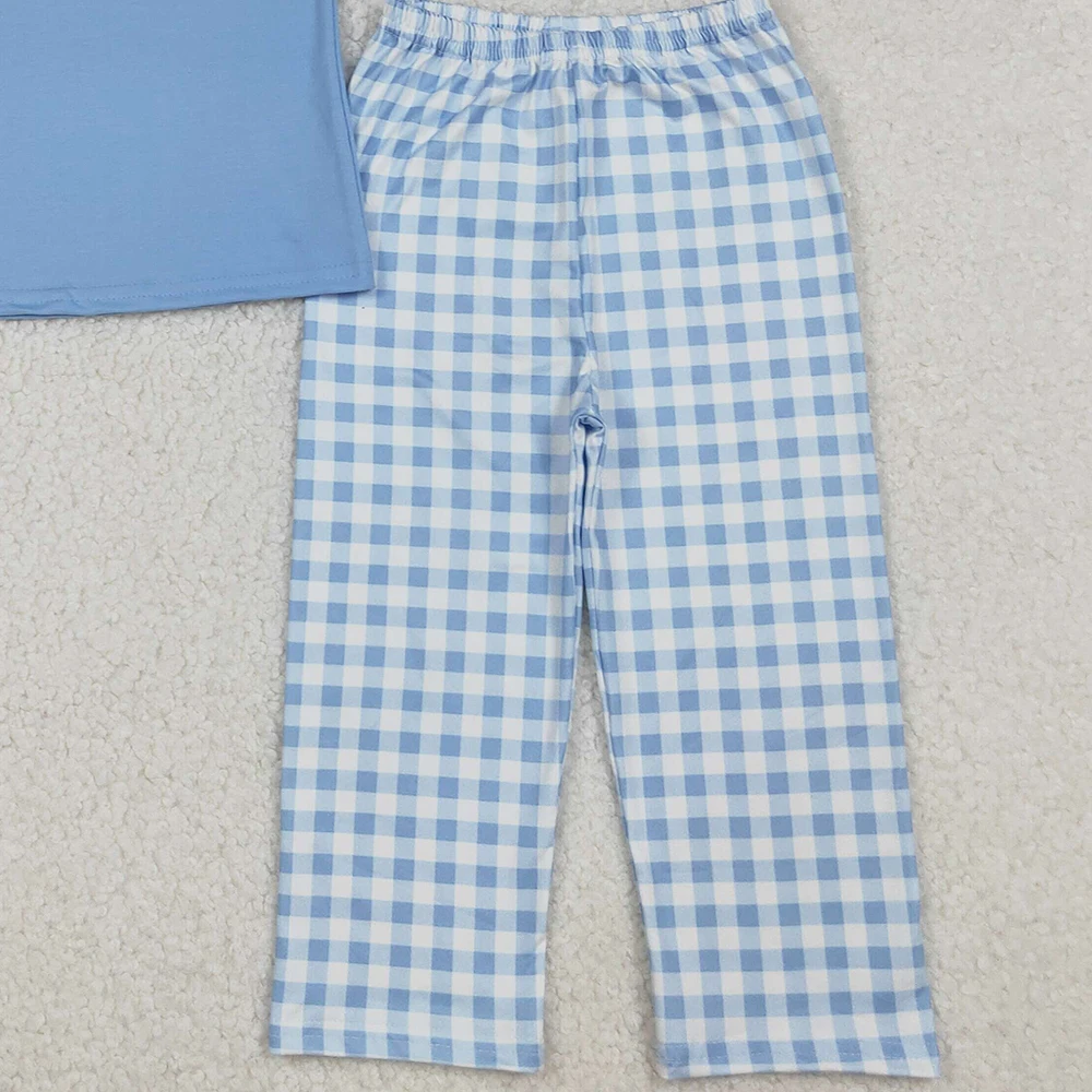 Baby Boys Sets Halloween Clothes Toddler Short Sleeves Embroidery Ghosts Pumpkins Cotton Top Plaid Pants Outfit Kids Clothing