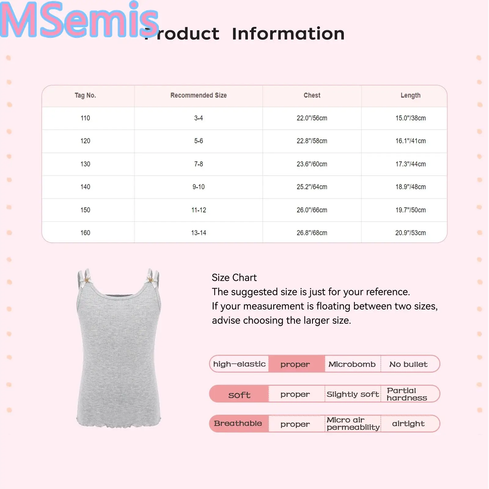 

Kids Girls Heart Bow Double Straps Vest Tank Tops Breathable Comfortable Lettuce Hem Ribbed Camisole for Casual Daily Wear