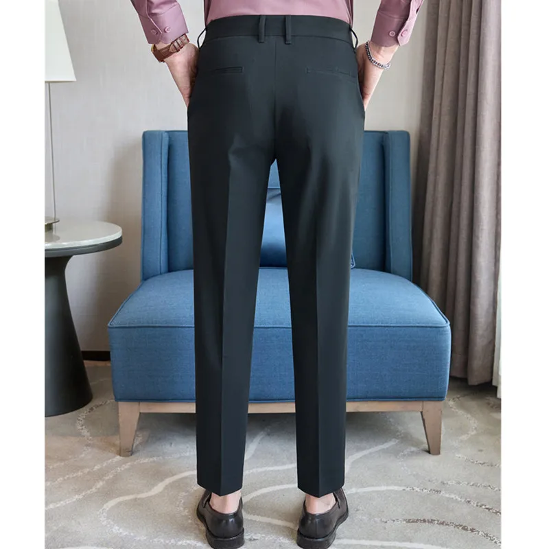 New Men Business Social Solid Colour Suit Pants Fashion Homme Wedding Prom Party Dress Slim Fit Trousers