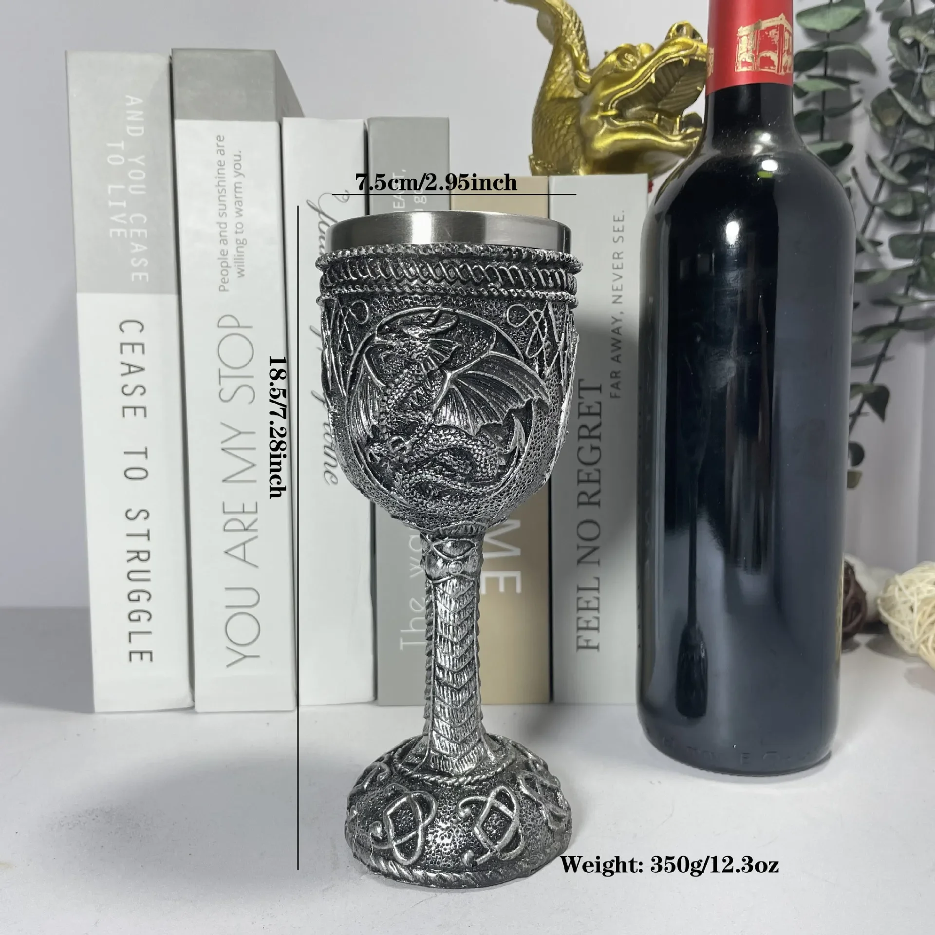 Silver Dragon Resin Wine Cup, Stainless Steel Coffee Cup, Creative 3D Three-Dimensional Tall Cup, Room Decoration