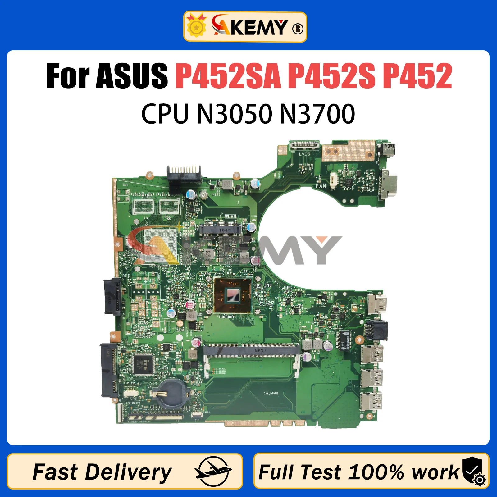 

AKEMY P452SA Laptop Motherboard For ASUS P2420SJ PX452SA PX452SJ PE452SA Mainboard CPU N3050 N3700 DDR3L UMA OR100% Working