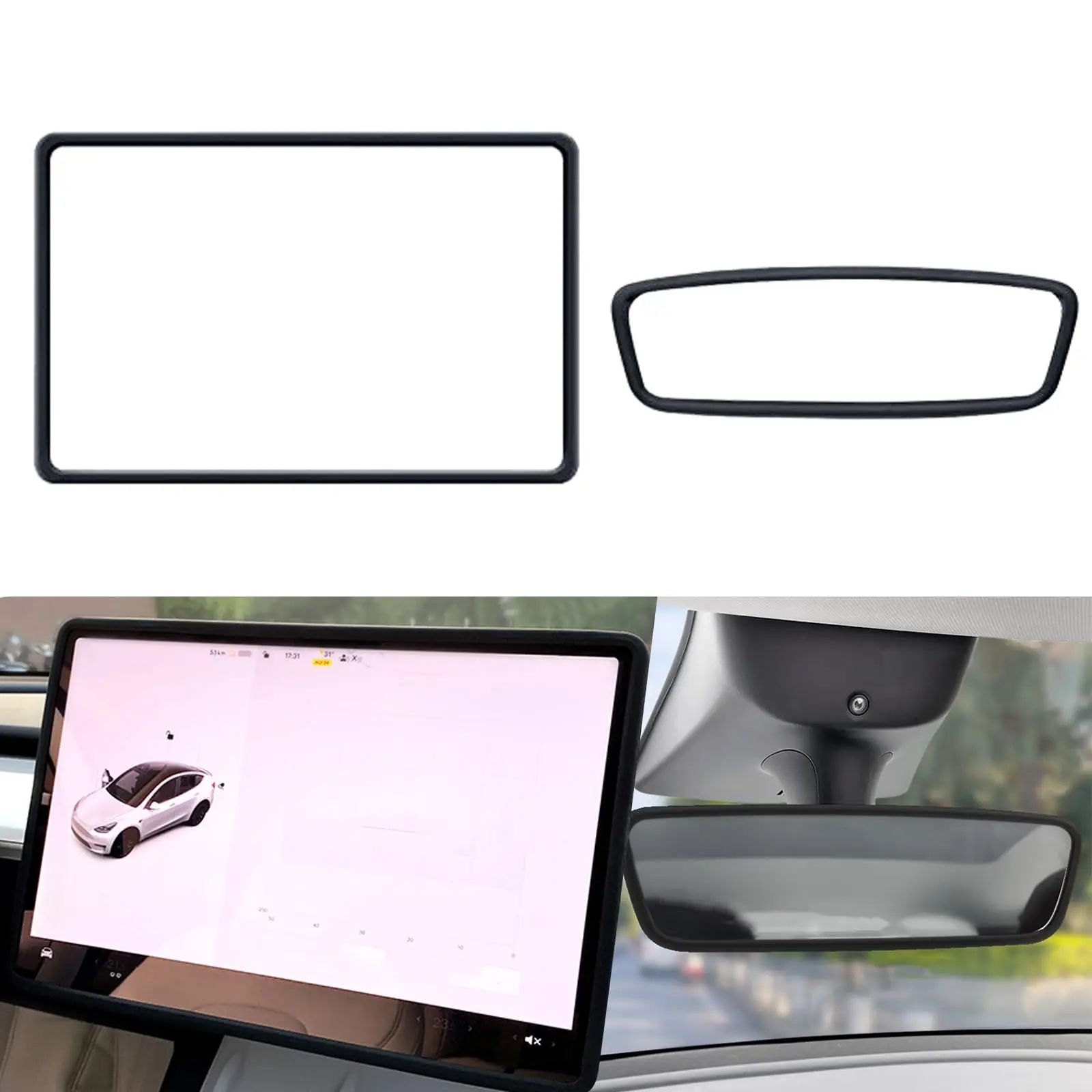

Interior Trim Frames For Center Screen And Rearview Mirror Cover, White, 3pcs, Compatible With 2024–2025 Model 3 Highland &