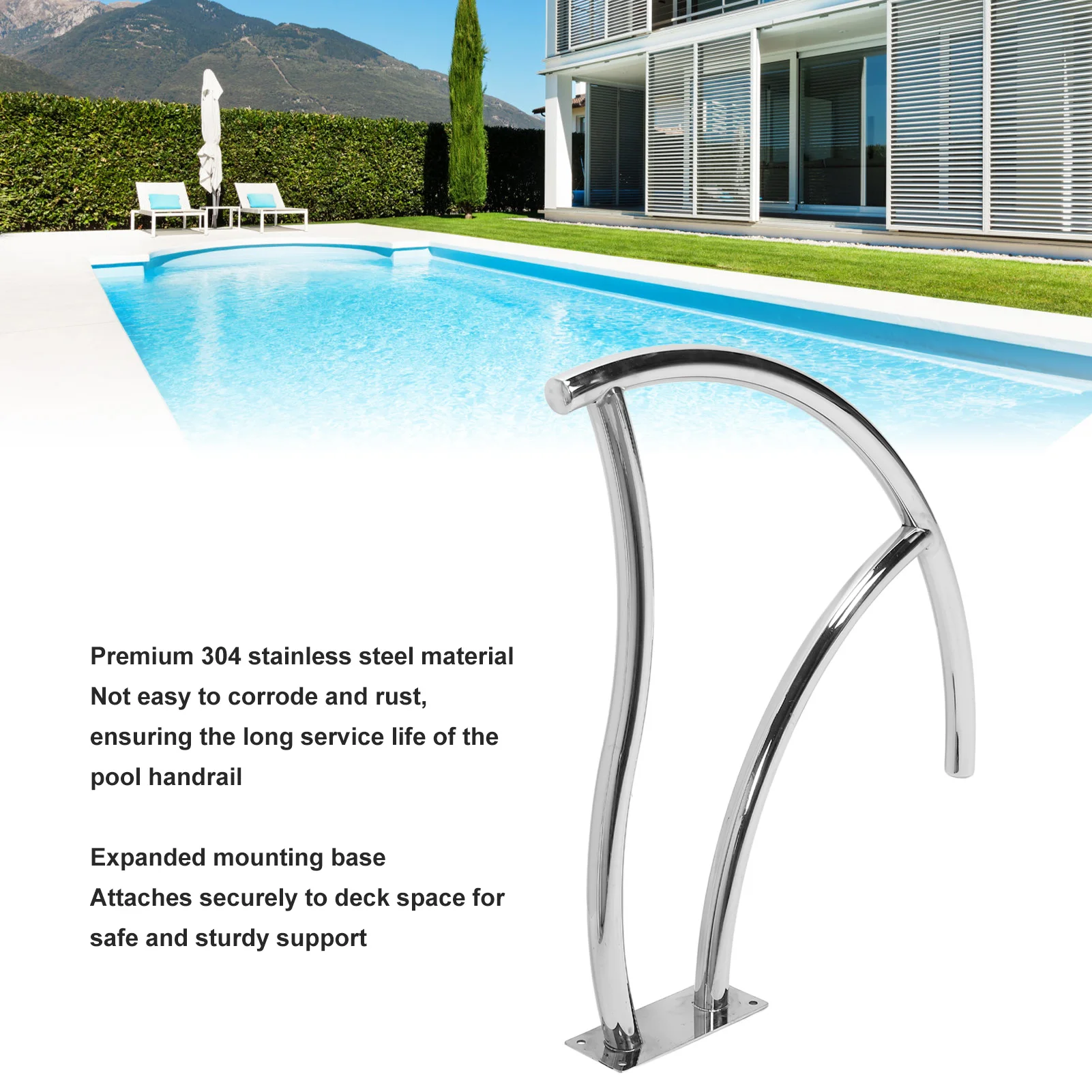 Pool Handrail 304 Stainless Steel Rustproof Humanized Swimming Pool Stair Rail for Spa Hot Tub Pool Handrail Rustproof Pool Rail