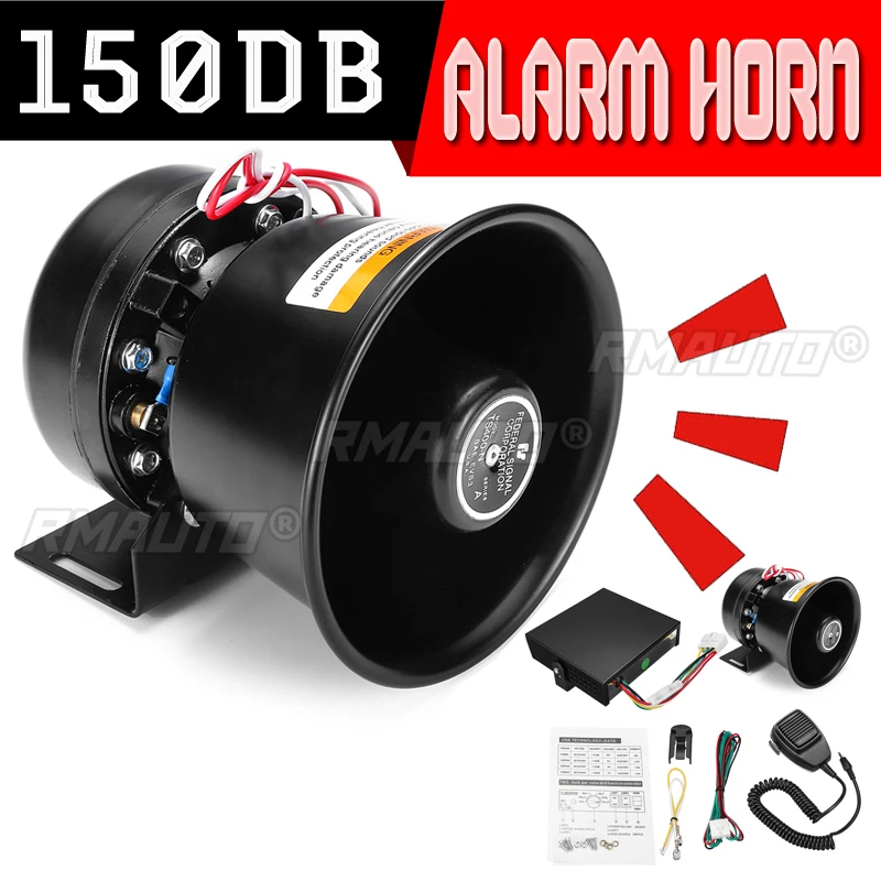 400W 12V 9 Sound Speakers Loud Car Horn Police Siren Air Horn Megaphone Tone Emergency Motorcycle Mic PA System Amplifier Hooter