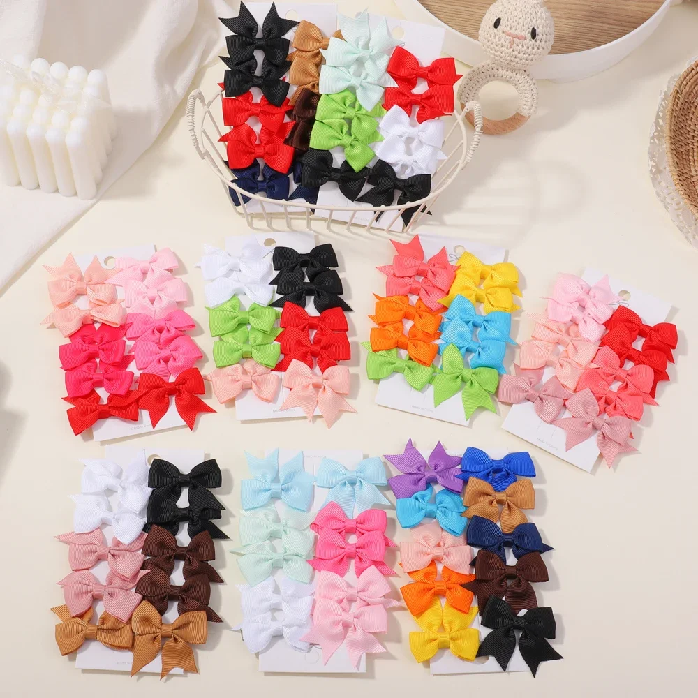 6pcs/10Pcs Kids Solid Color Ribbon Bows Hair Clips for Baby Girls Handmade Bowknot Hairpin Barrettes New Year Hair Accessories