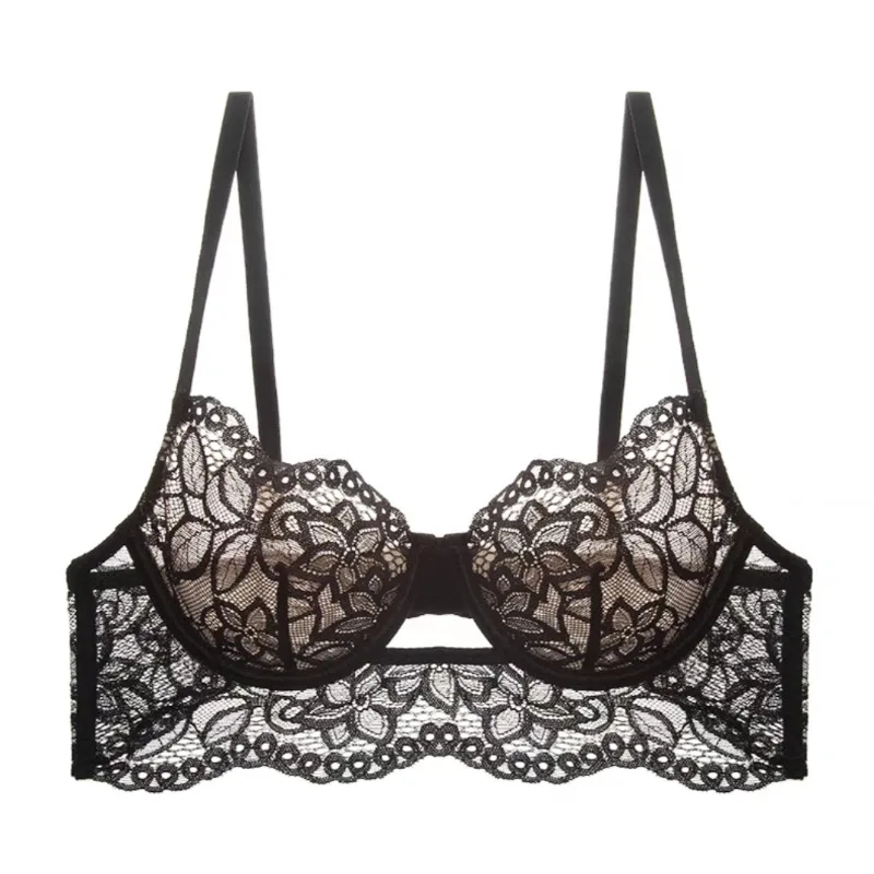 Reggiseno a rete trasparente Minimizzatore busto grande Ultra sottile Vedere attraverso ferretto Anti cadente Push Up Set di lingerie sexy Donna S-XL MOYISU AB