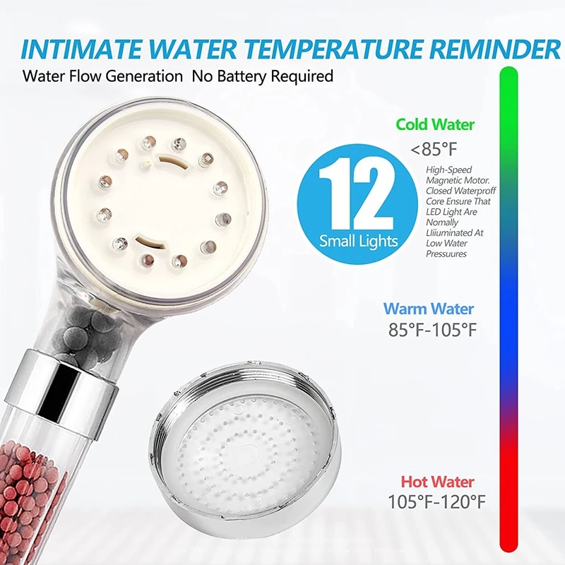 NEW-LED Shower Head With Handheld, 3 Water Temperature-Controlled Water Saving Filtered Shower Head For Dry Hair & Skin