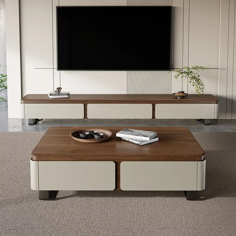 

2025 new light luxury walnut coffee table TV cabinet combination size apartment living room high-end coffee table table